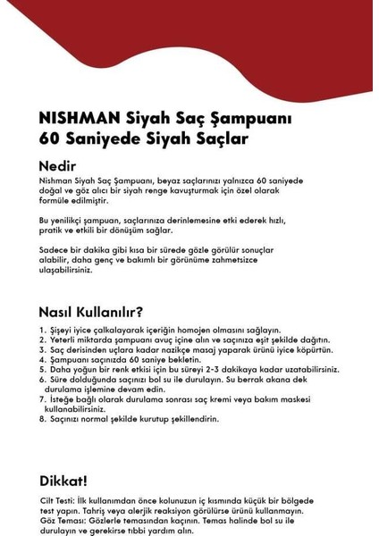 Nıshman Beyaz Kapatıcı Şampuan – 60 Saniyede Siyah Saçlar 400 ml