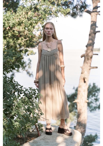 Torrora Uzun Haki Keten Elbise fiyatları