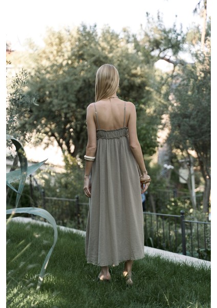 Torrora Uzun Haki Keten Elbise fırsatları