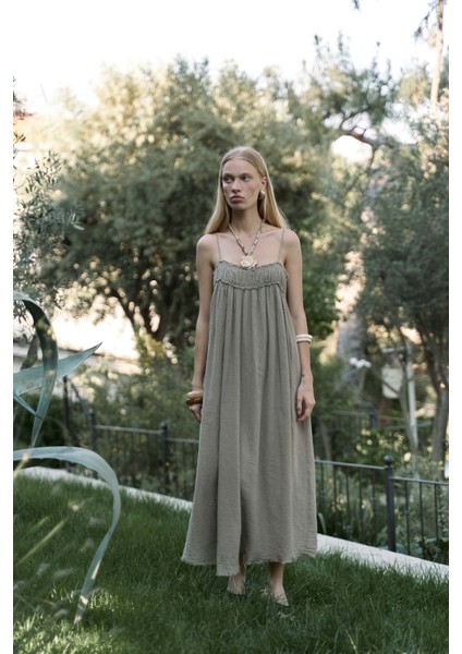 Torrora Uzun Haki Keten Elbise indirimleri