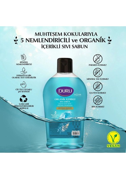 Sıvı Sabun Organik Içerikli Okyanus Tazeliği 1500 ml x 3 Adet modelleri