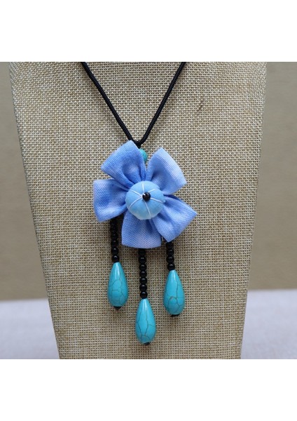 Batik Çiçek Kolye - Etnik Mavi Boya Vintage Edebi Takılar (Yurt Dışından)