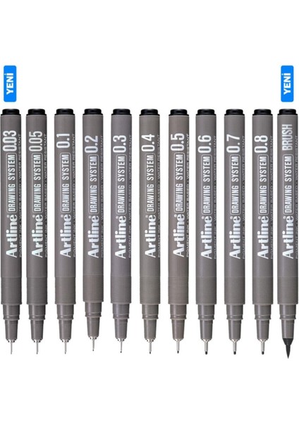 Drawing System Teknik Çizim Kalemi 11'li Tam Set 101 Brush