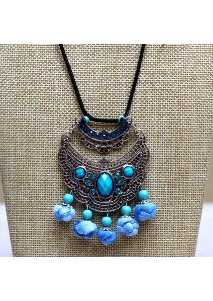 Batik Çiçek Kolye - Etnik Mavi Boya Vintage Edebi Takılar (Yurt Dışından)