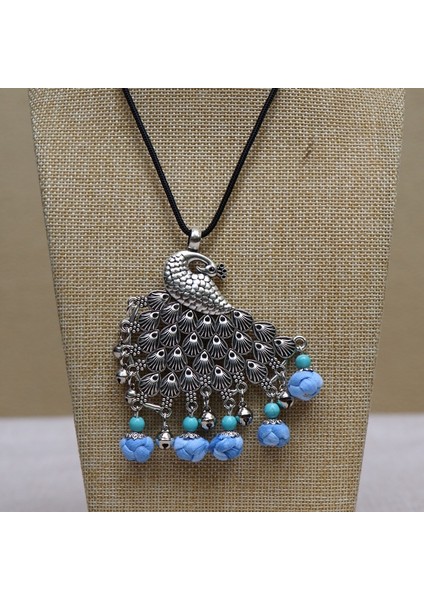 Batik Çiçek Kolye - Etnik Mavi Boya Vintage Edebi Takılar (Yurt Dışından)