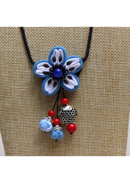 Batik Çiçek Kolye - Etnik Mavi Boya Vintage Edebi Takılar (Yurt Dışından)