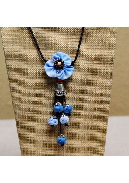 Batik Çiçek Kolye - Etnik Mavi Boya Vintage Edebi Takılar (Yurt Dışından)