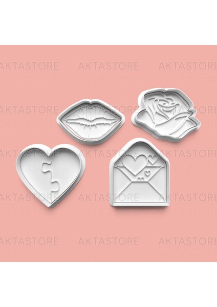 Aşk Dolu Kurabiye Kalıbı ve Şeker Hamuru Kalıbı 4'lü Set