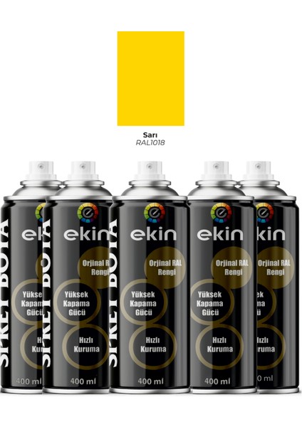 400 ml Sprey Boya Parlak Sarı Renk 5 Adet