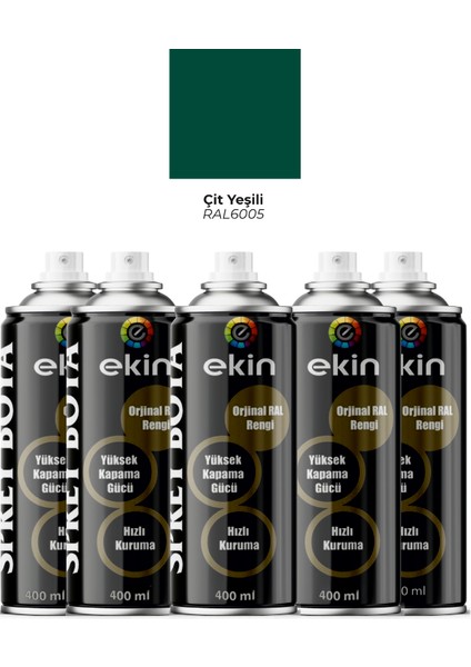 400 ml Sprey Boya Ral 6005 Çit Yeşili Renk 5 Adet