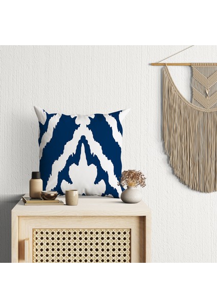 Lacivert Renkli Ikat Desenli Dijital Baskılı Kırlent Kılıfı