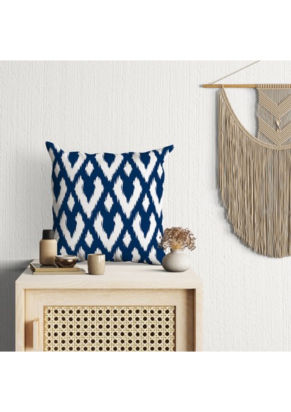 Lacivert Renkli Ikat Desenli Dijital Baskılı Kırlent Kılıfı