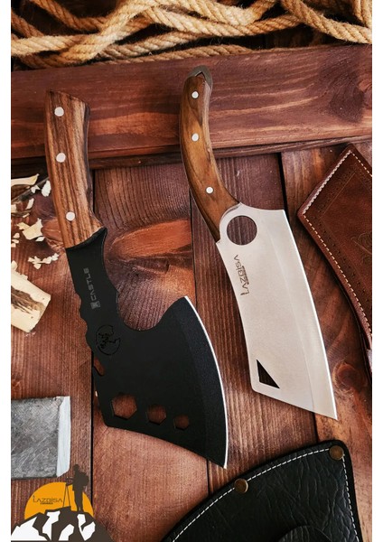 2 Li Outdoor Balta Bıçak Satırı Set Kamp Baltası Bıçak Bıçağı Budama Baltası Lzbçka