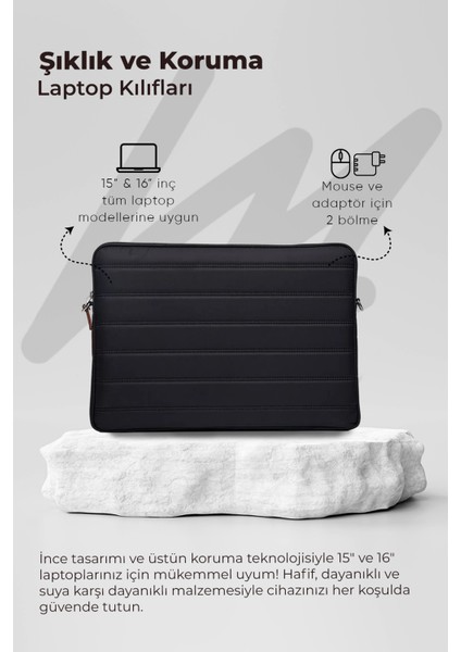 Su Geçirmez Kumaş Laptop Kılıfı 15.6 & 16 Inç Siyah fırsatları
