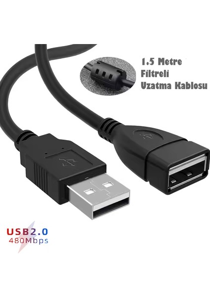 USB Uzatma Kablosu USB 2.0 ( 1.5 Metre ) High Speed Transmission Rate