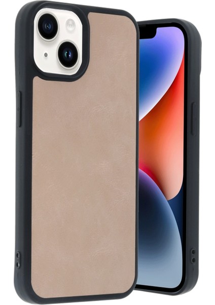 Apple iPhone 14 Kılıf Aras Deri Kapak - Pudra