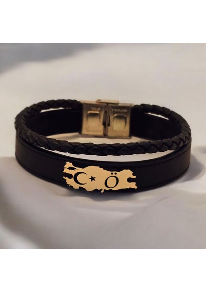 Ö Harfine Özel Siyah Derili Türkiye Haritalı 14 Ayar Altın Plakalı Hediye Bileklik-449Harf fiyatları