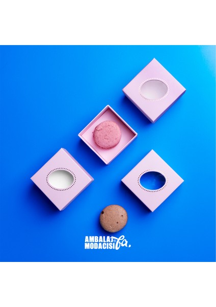 Makaron Kutusu ( 10 Adet ) Macarone Box Adet Gözlü Pudra ( 6,5x6,5x5 cm )