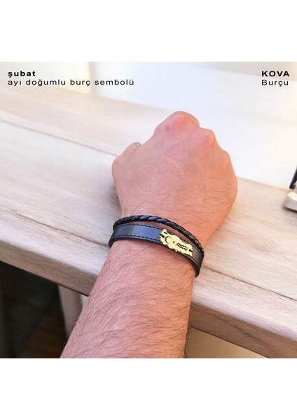 Şubat Ayı Doğumlarına 14 Ayar Altın Plakalı Siyah Derili Türkiye Haritalı Hediye Bileklik-449AY fırsatları