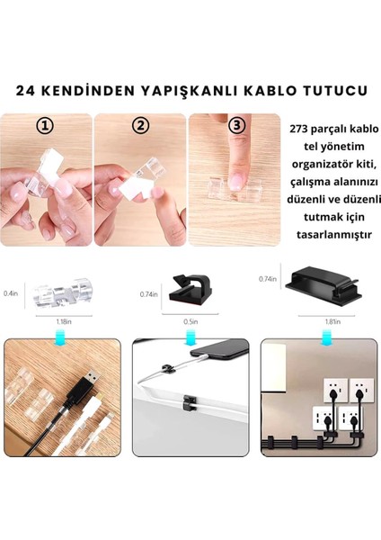 Profesyonel 273 Parça Kablo Organizatör Masa Kablo Tutucu Kablo Sarıcı Kablo Tutucu Koruyucu indirimleri