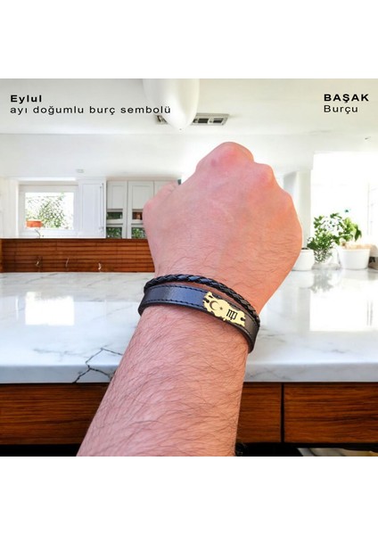 Eylül Ayı Doğumlarına Siyah Derili Türkiye Haritalı 14 Ayar Altın Plakalı Hediye Bileklik-449AY fırsatları