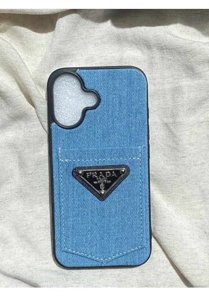 Apple iPhone 16 Prada Tarzı Kot Kumaşlı Silikon Kılıf