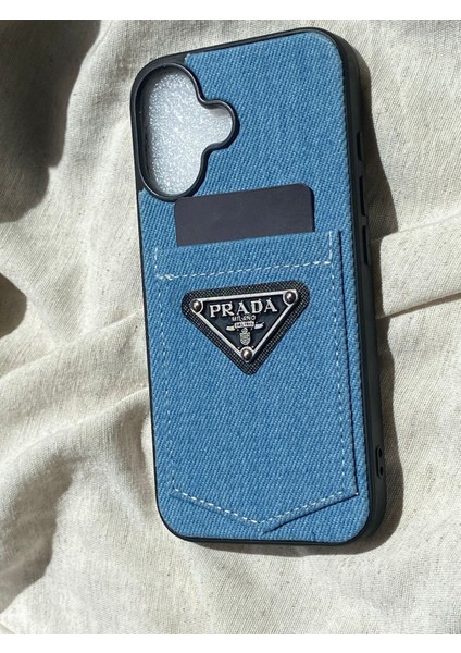 Apple iPhone 16 Prada Tarzı Kot Kumaşlı Silikon Kılıf