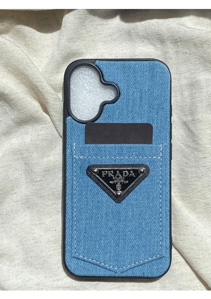Apple iPhone 16 Prada Tarzı Kot Kumaşlı Silikon Kılıf