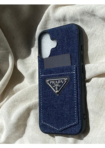 Apple iPhone 16 Prada Tarzı Kot Kumaşlı Silikon Kılıf
