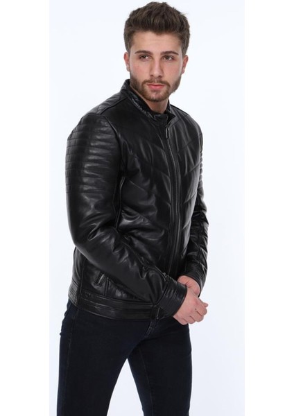 Hakiki Deri Siyah Blason Işlemeli Erkek Deri Ceket fırsatları