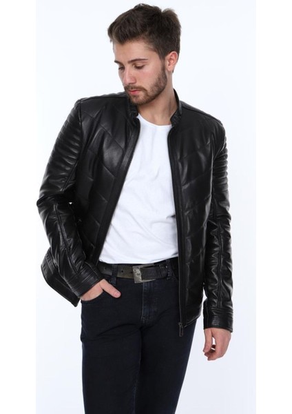 Hakiki Deri Siyah Blason Işlemeli Erkek Deri Ceket indirimleri