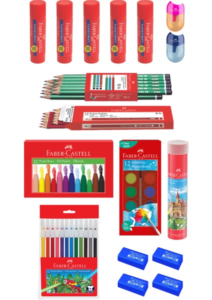 15 Parça Okul Öğrenci Seti,Boyama Seti,Yazı Seti,Stick Yapıştırıcı,Silgi,Kalemtıraş Donanımlı Set