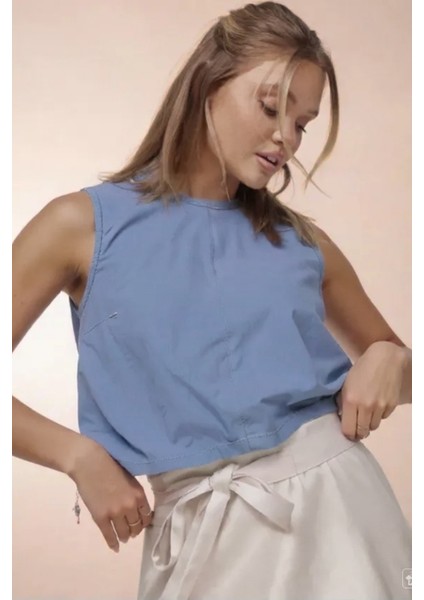Cedy Denım - Kadın Yazlık Ince Kumaş Salaş Kesim Denim Crop