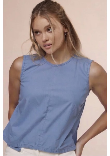 Cedy Denım - Kadın Yazlık Ince Kumaş Salaş Kesim Denim Crop