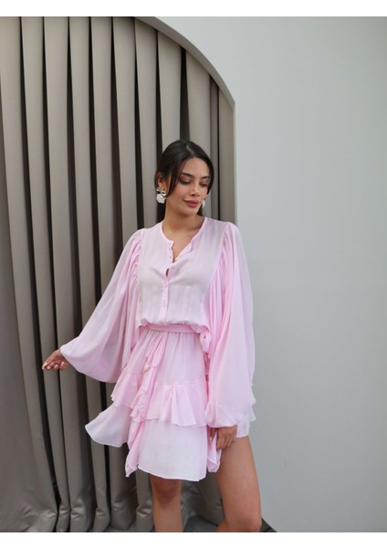 Kuşaklı Uzun Kol Fırfırlı Mini Elbise fırsatları