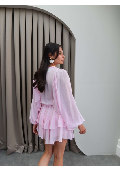 Kuşaklı Uzun Kol Fırfırlı Mini Elbise indirimleri