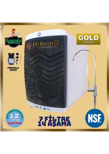 Ligth Gastro Gold Pompalı & Montaj Dahil 12 Litre 7 Filtre 14 Aşama 90 Gpd Nano Lg Membranlı Gümüş Iyon Tatlandırıcılı Mineral ve Alkali Filtreli Su Arıtma Cihazı