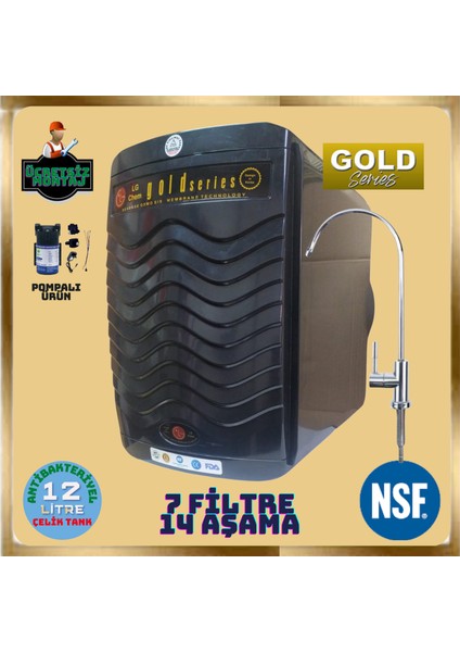 Ligth Gastro Gold Pompalı & Montaj Dahil 12 Litre 7 Filtre 14 Aşama 90 Gpd Nano Lg Membranlı Gümüş Iyon Tatlandırıcılı Mineral ve Alkali Filtreli Su Arıtma Cihazı
