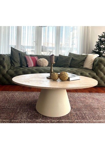 Almond Modern Orta Sehpa Elips 110 x 68 cm Tabla Mantar Sehpa Alüminyum Ayak 40 cm Yükseklik