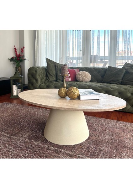 Almond Modern Orta Sehpa Elips 110 x 68 cm Tabla Mantar Sehpa Alüminyum Ayak 40 cm Yükseklik fiyatları