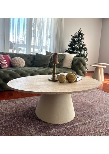 Almond Modern Orta Sehpa Elips 110 x 68 cm Tabla Mantar Sehpa Alüminyum Ayak 40 cm Yükseklik modelleri