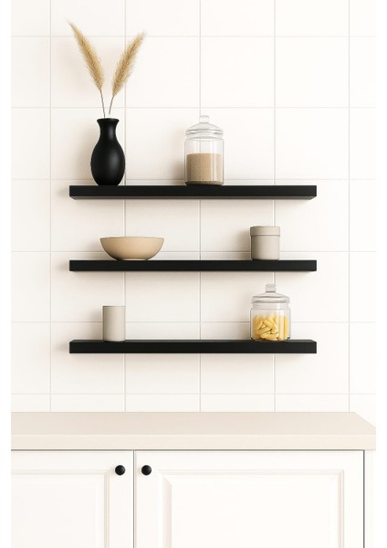 40 cm 3lü Mat Siyah Mdf Uçan Duvar Rafı Gizli Bağlantı Kitaplık Ahşap fiyatları