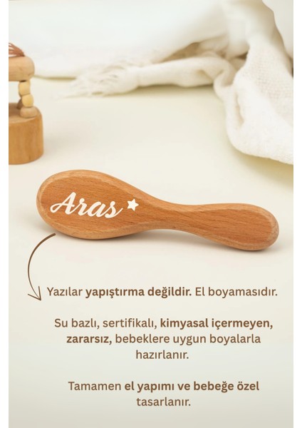 Isme Özel Doğal Keçi Kılı Bebek Saç Fırçası Isimli Bebek Fırçası - Doğal fiyatları