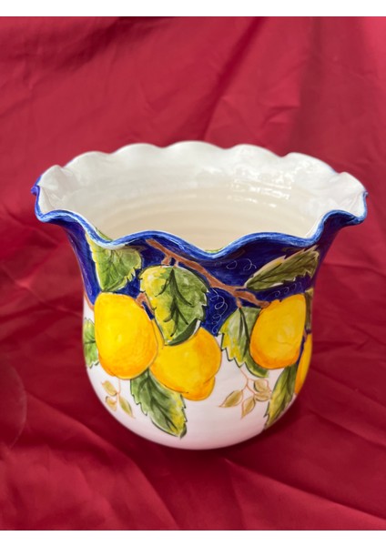 Limon Desenli El Yapımı Çini Saksı&vazo