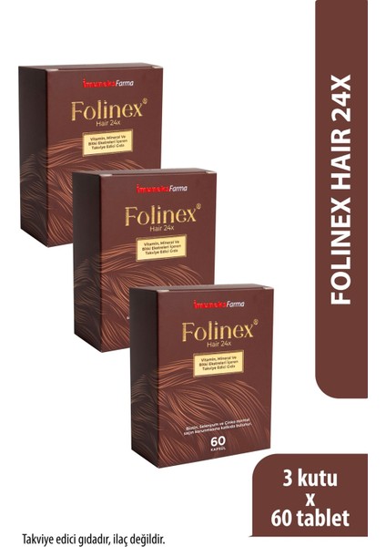 Folinex® Hair 24X Vitamin, Mineral ve Bitki Ekstreleri Içeren Takviye Edici Gıda 60 Kapsül x 3 Adet