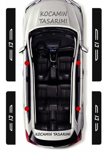 Siyah Karbon Citroen C1 Kapı Eşiği Dekoratif Beyaz Yazılı Kapı Koruyucu 4 Parça Set Citroen C1 Yazılı modelleri