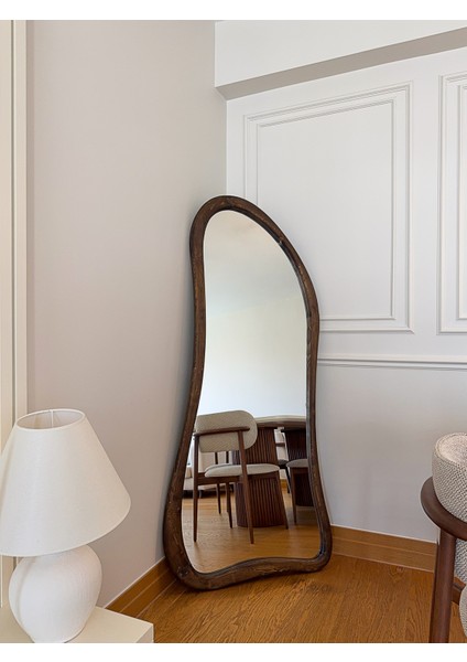 Doğal Ahşap Çerçeveli 180X80 cm ( Ceviz ) Ayaklı Boy Aynası