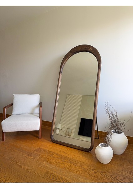 Doğal Ahşap Çerçeveli 180X80 cm ( Ceviz ) Oval Ayaklı Boy Aynası fiyatları