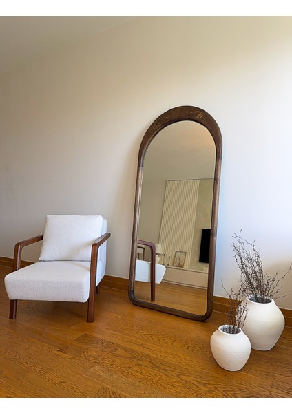 Doğal Ahşap Çerçeveli 180X80 cm ( Ceviz ) Oval Ayaklı Boy Aynası modelleri
