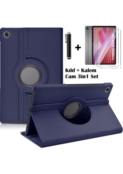 Lenovo Tab TB311FU 10.1" Inç Tablet Kılıf 360 Dönebilen Standlı Kapaklı + Ekran Koruyucu Cam + Kalem 3lü Set